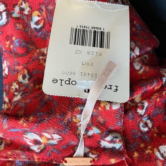 FP  Mini Dress Floral Print Long Ruffle Sleeve Red - Picture 8 of 8